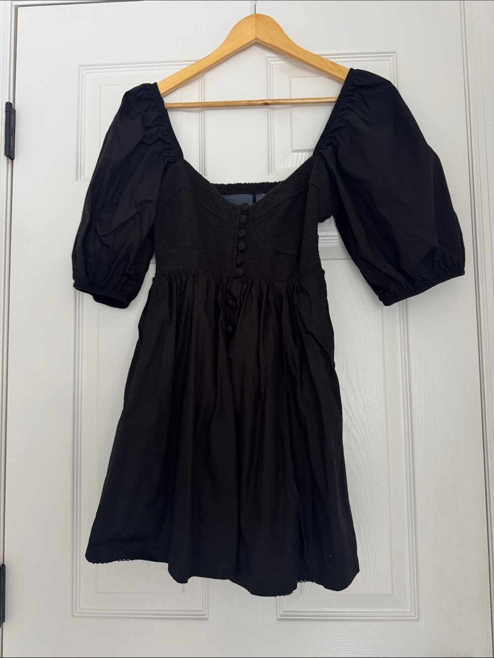 Anthropologie Maeve Black Puff-Sleeve Mini Dress